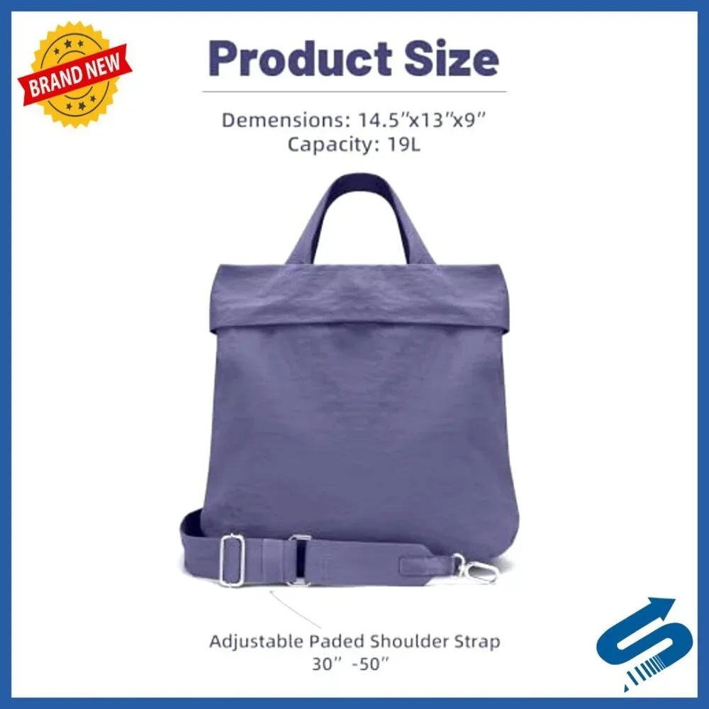 Large 19L Nylon Hobo Tote Crossbody Bag with Adjustable Strap
